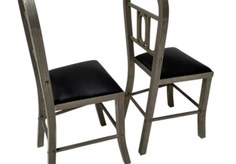 Two French Art Deco Side Chairs with Black Leather Seats, 1930s